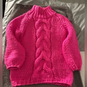 Vibrant Fuchsia Cable Knit Turtleneck Sweater
